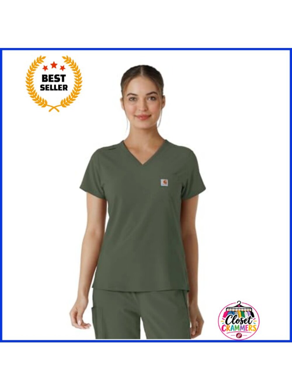 Women's Tuck-In V-Neck Scrub Top Stretch Modern Fit Short Sleeve Medical